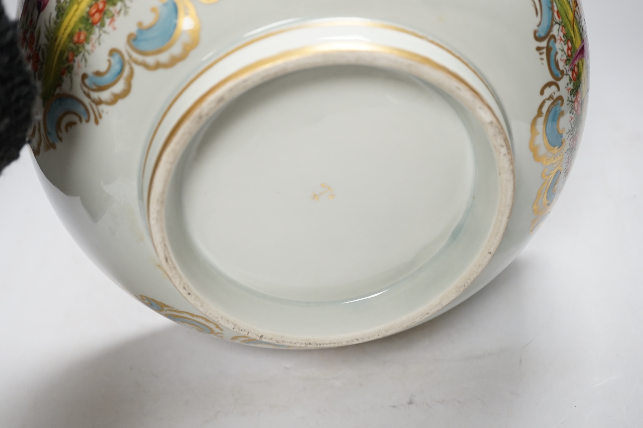 A large Continental Chelsea style floral painted bowl, 28cm diameter